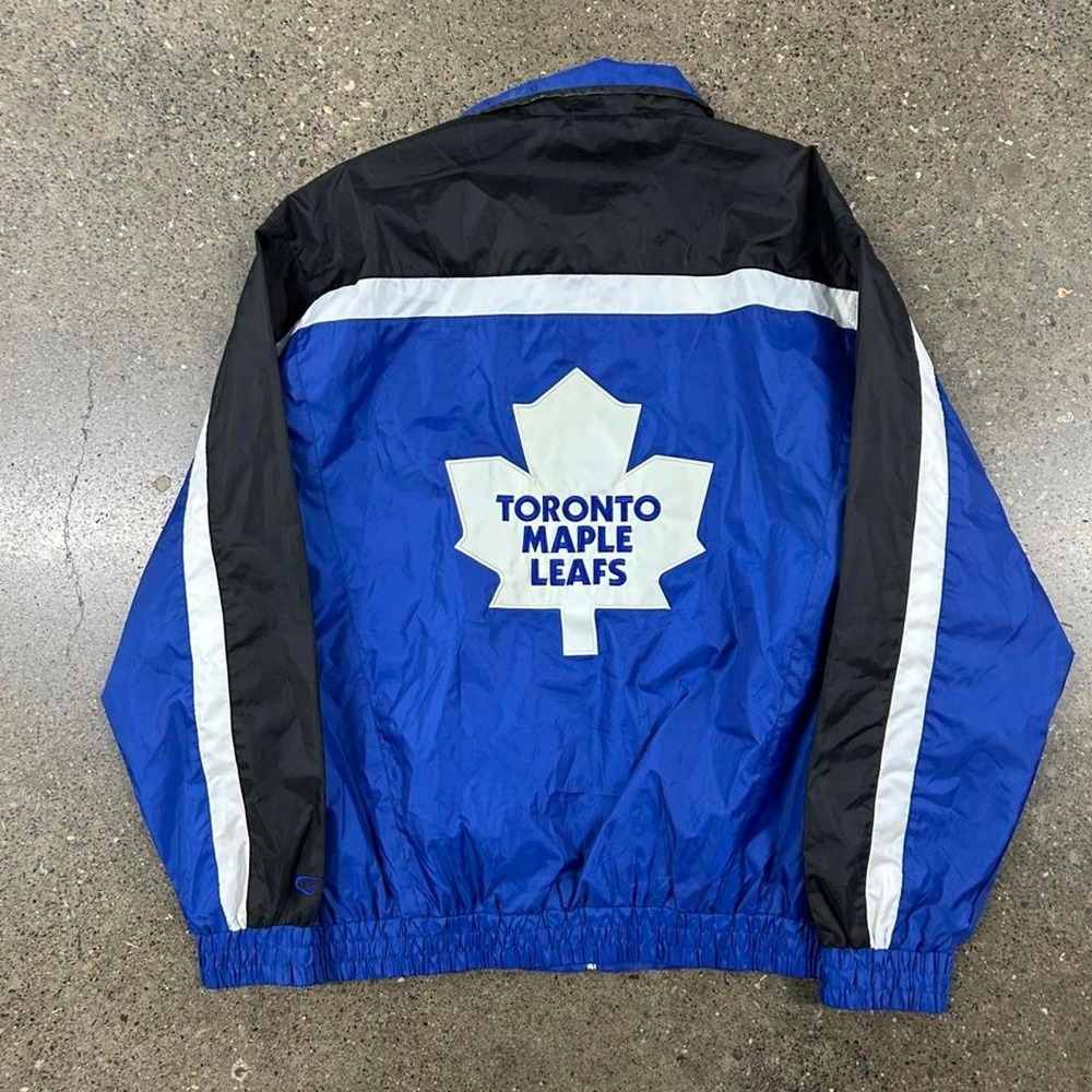 Vintage 90s NHL Toronto Maple Leafs Striped Big Logo Windbreaker Jacket (Size L)